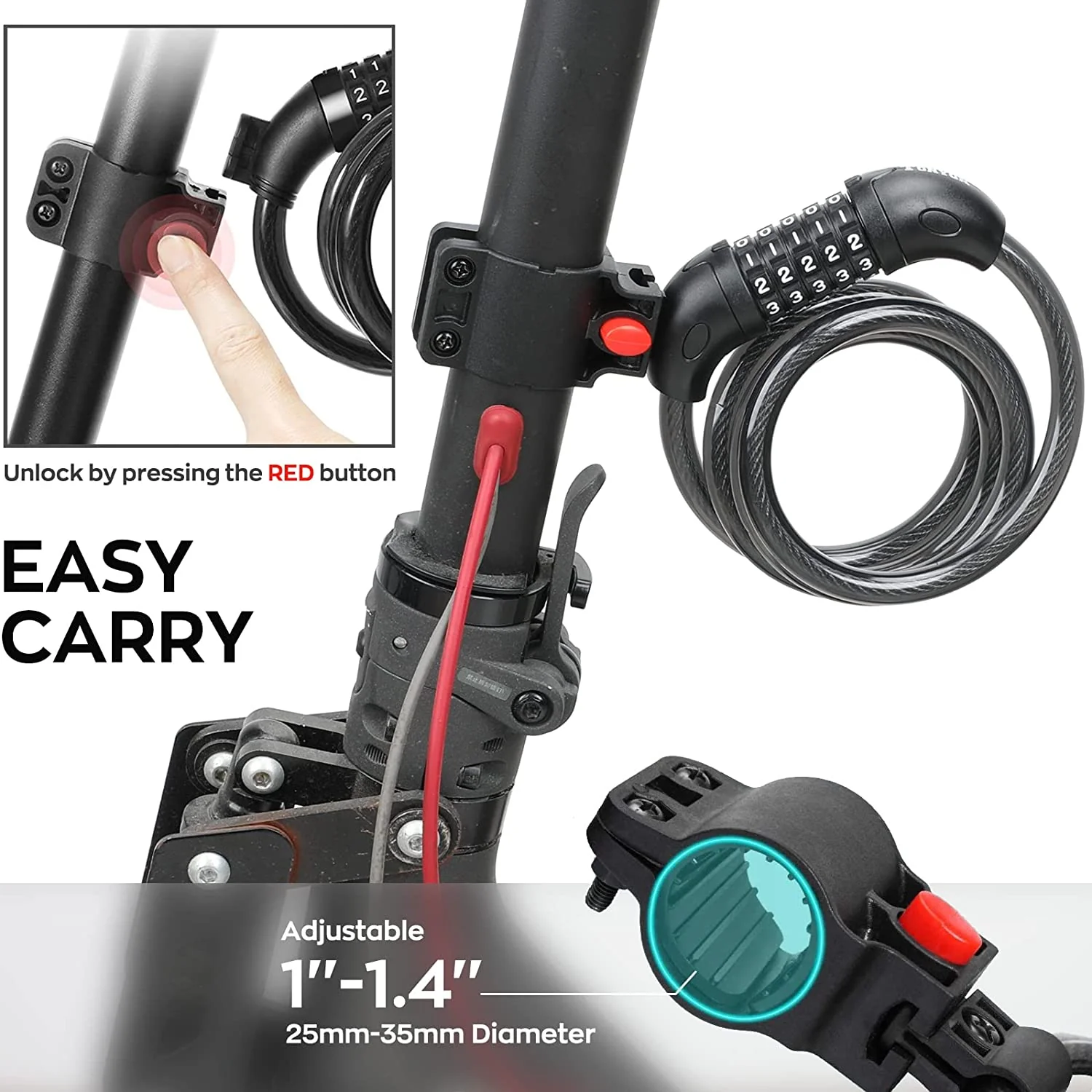 Scooter Lock Cable Bicycle Combination Locks Coiled Chain Lock Basic Self Coiling Core Steel - Image 7